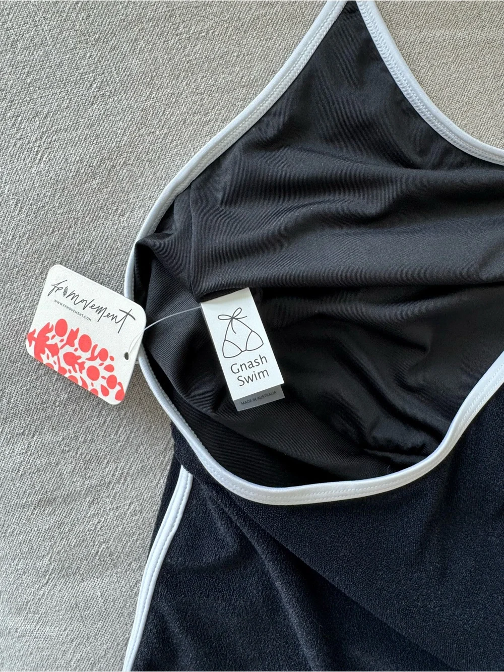 GNASH Towelling One Piece Swimsuit Black Halter Contrast Trim Boyshort L NWT - Picture 7 of 8
